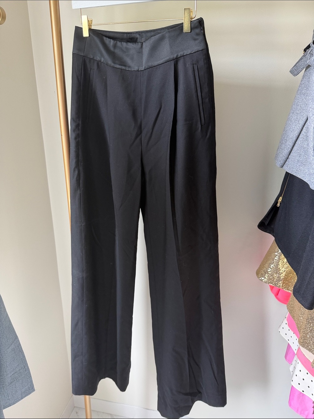 J. Crew Collection Tailored Black Wide-Leg tuxedo pant Trousers